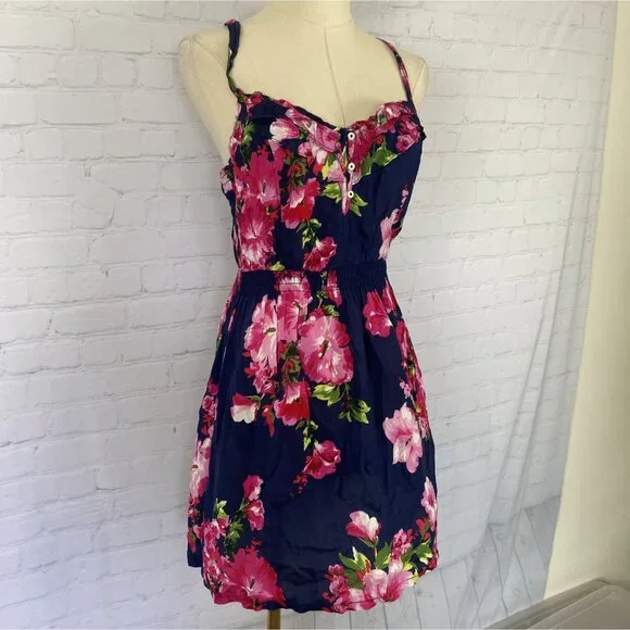 ⭐ 3/$15 Hollister Small Blue Pink Floral Y2K Ruffle Babydoll Mini Dress - Picture 2 of 11